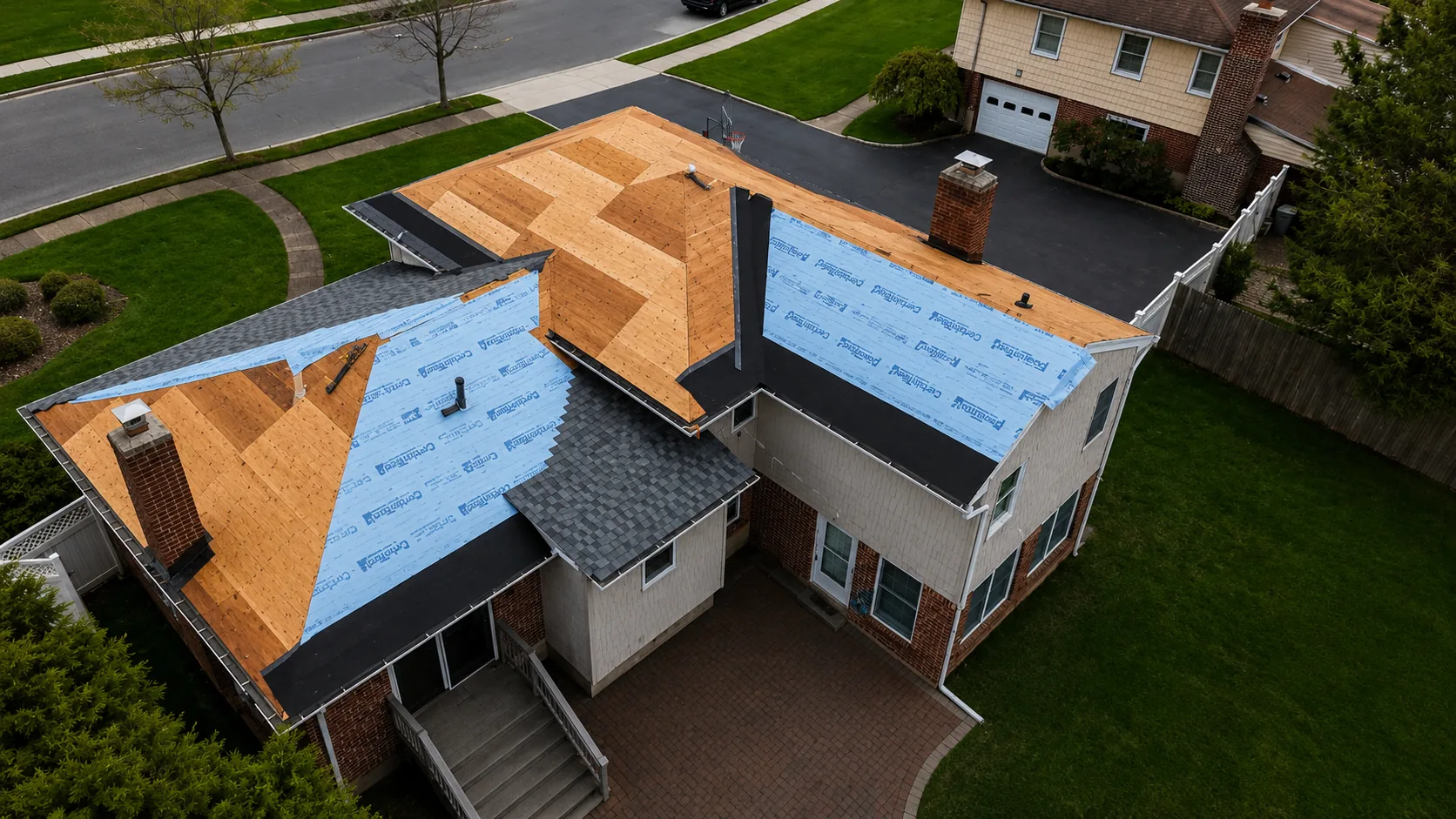 Seamless aluminum gutter installation on a Long Island home
